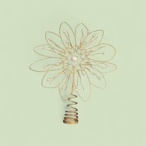 Gold Glitter Sparkling Metal Wire Star W Pearls Tree‎ Topper